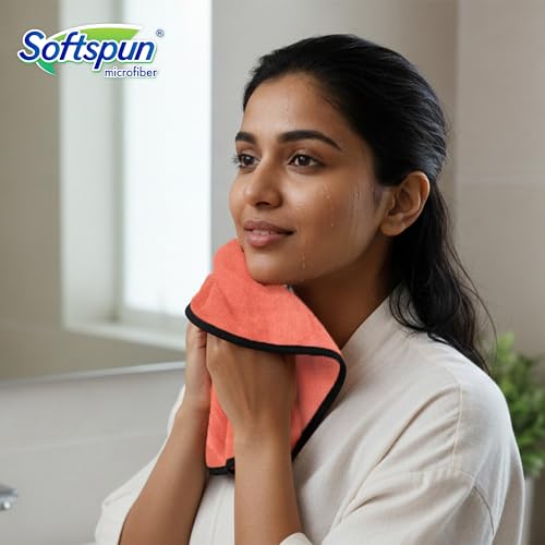 Image of SOFTSPUN Microfiber Hand & Face Wipes 280 GSM 20x30 Cms, 4 Piece Towel Set, (Peach Colour) Super Soft & Silky for Hand, Face and Body - Hypoallergenic Sensitive Skin Wipes & Washcloths.