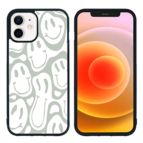 Odhtst Liquid Smiley Iphone 12 Case 6.1 Inch, Shockproof Protective Designer Cute Cool Cover Cartoon Art Aesthetic Phone Case For Women Girls Child Men For Sage Green #TOP1