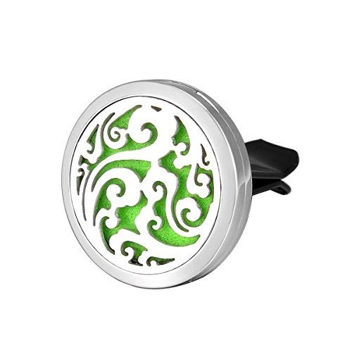 HOUSWEETY Car Air Freshener Aromatherapy Essential Oil Diffuser - Cloud Stainless Steel Locket,11 Refill Pads (with Gift Bag)