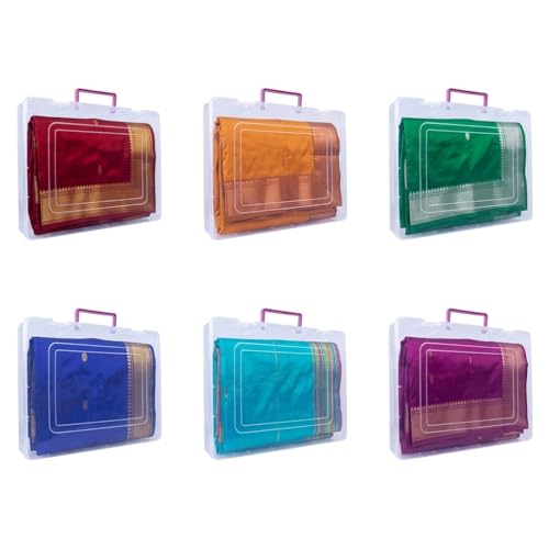 Image of Multipurpose Plastic Rectangular Storage Boxes with and Handle Matte Finish for Saree, Laptop, Books (Set of 6, Bahurani)