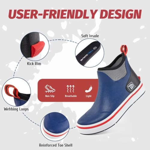 Image of Trudave Deck Boots, Waterproof Rubber Fishing Rain Boots, Anti-slip Short Ankle Shoes for Outdoor Fishing Boating, Size 5-14