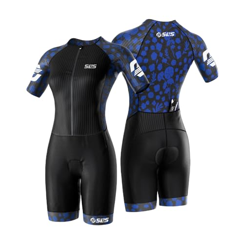 SLS3 Triathlon Suits Women Elite Aero Sleeved Tri Suit Women, Trisuit, Quick-Dry, Italian Chamois, Ready for Any Distance (Storm Blue, Medium)