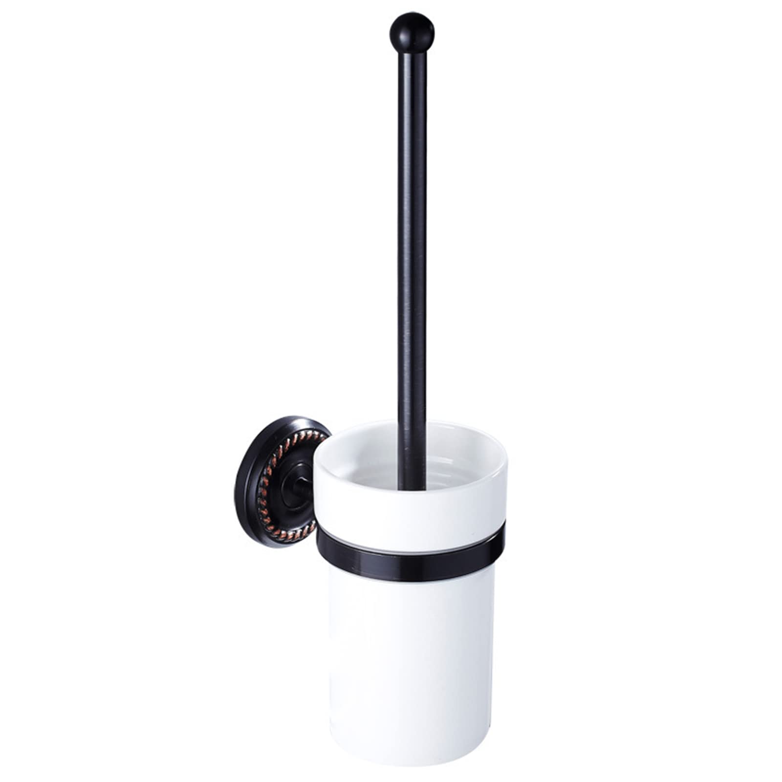 Escobillero Antiguo Negro, Cepillo Limpiador De Inodoro De Latón con Taza De Cerámica, Soporte para Escobilla De Inodoro De Baño Montado En La Pared