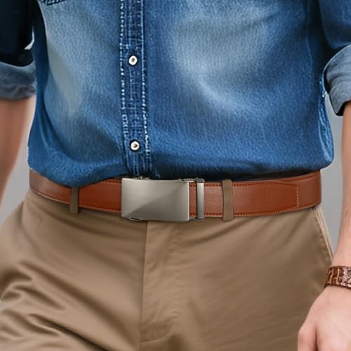 Image of Zitahli Belt Men,Leather Ratchet Belt for Men Dress Casual Every Day with Adjustable Buckle,Trim to Fit For Gift