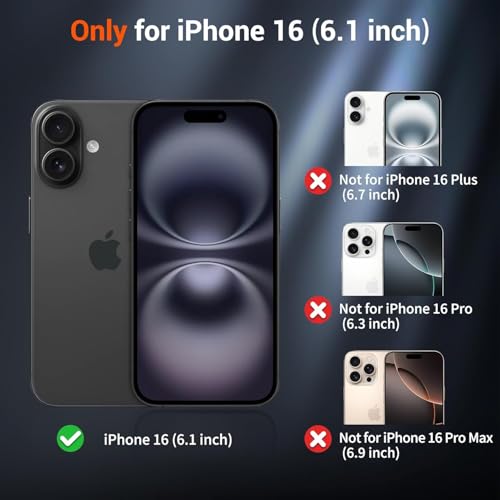 Image of AIBEX Magnetic Compatible Shockproof Case for iPhone 16 - Slim Protective Back Cover with Camera Lens Protection, Strong Magnetic Support, Anti-Slip Grip, Military Grade Drop Protection (Black)