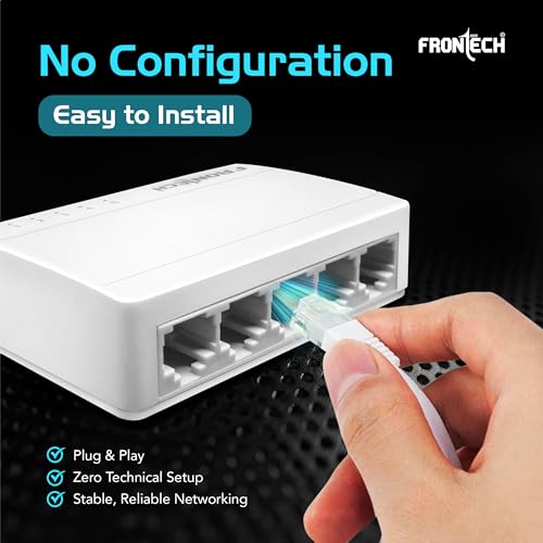 Image of Frontech 5-Port Fast Ethernet Switch | 10 /100 Mbps Speed | Plug & Play Network Hub | 1 Gbps Bandwidth | 2 Years Warrenty (NC-0073)