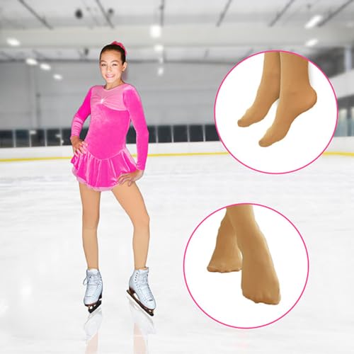 Meia-calça com pé para patinação no corpo de ChloeNoel TF8830, Medium Tan w/ Crystals on 2 Legs, Adu