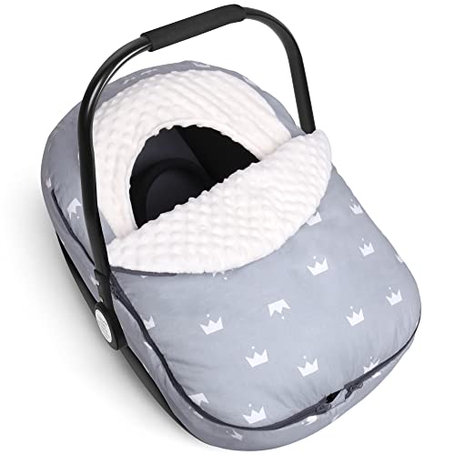 Image of Metplus Winter Baby Car Seat Cover, Blanket-Style Winter Car Seat Canopy for Babies, Warm Plush Fleece Baby Carrier Cover for Infant Boys Girls