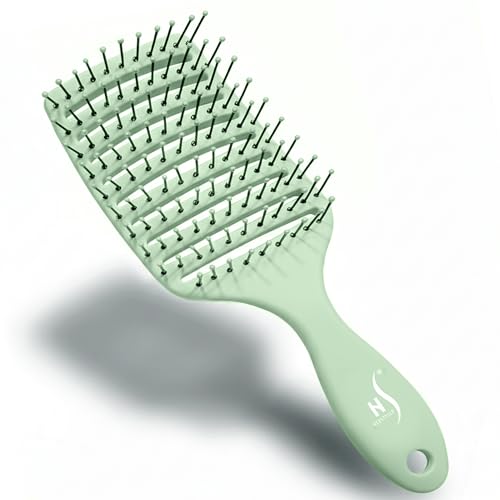 Herstyler Vented Hair Brush - Detangler for Faster Blow Drying - Curved Paddle Brush for Thick Curly Wavy Wet or Dry Hair - Suits Both Men and Women - Green