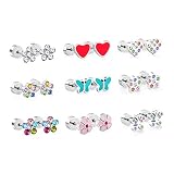 LUXU kisskids 9 Pairs Colorful CZ inlaid Stainless Steel Stud Earrings for Teen Girls Women