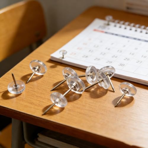 150 Stück Reißzwecken Transparent, 16mm Reißzwecken Weiß, Transparent Flach Pinnwandnadeln, Heftzwecken Mit Aufbewahrungsbox, Reißnägel, Pinnadel, Für Pinnwand Büro Schule Zuhause