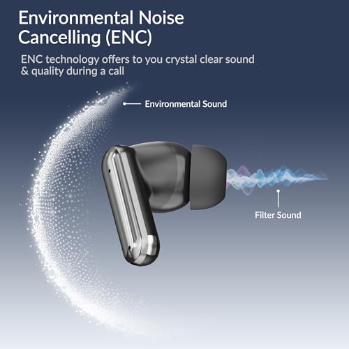 Image of AROMA TWS8 Harmony V5.4 True Wireless Earbuds, Chrome Black | up to 60H Playtime, ENC, Fast Charging, Heavy Bass, Bluetooth