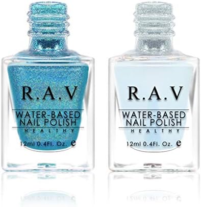 Nail Polish Holographic Non Toxic – R.A.V 18 Free Water Based Odorless Healthy Natural Breathable Non-peelable Long Lasting Laser Color Iridescent Resistant Nail Art 12ML with Free Top Coat (Holo 17)