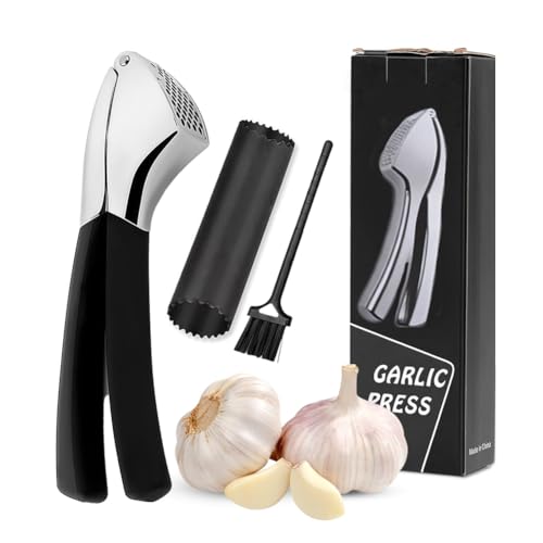 Presse Ail, Ecrase Ail, Presse Ail Inox - Broyeur Ail Inox Robust Avec Manche Ergonomique, Levier Avec Brosse De Nettoyage, Passable Au Lave-Vaisselle