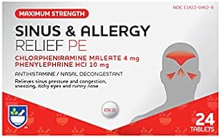 Rite Aid Sinus & Allergy Relief PE Tablets, Maximum Strength- 24 Count | Antihistamine and Nasal Decongestant | 4 Hour Allergy Medication | Allergy and Congestion Relief Tablets | Nasal Allergy Relief