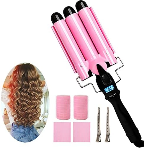 3 Barrel Curling Iron Wand Hair Crimper Iron with LCD Temperature Display - 1 Inch Ceramic Tourmaline Triple Barrel Hair Waver Curling Iron, Dual Voltage Crimping Iron Hair Curling Wand