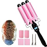 3 Barrel Curling Iron Wand Hair Crimper Iron with LCD Temperature Display - 1 Inch Ceramic Tourmaline Triple Barrel Hair Waver Curling Iron, Dual Voltage Crimping Iron Hair Curling Wand