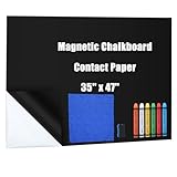 Magnetic Chalkboard Contact Paper, Self Adhesive Chalk Black Board Wallpaper, 35 x 47 Inch Blackboard Sheet Sticker Roll for Wall School Home with Water Chalk, Eraser, Wiping Cloth