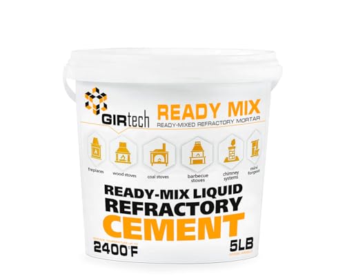 GIRtech Refractory Cement Mortar 5 LB 2400 Degree High Temp Heat Resistant Liquid Mix for Repairing & Masonry, Fire Brick Lining Fire Pit, Fireplace, Kiln, Furnace, Forge