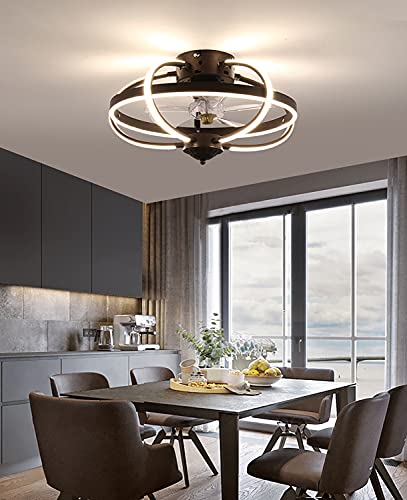 Ventilateur de plafond avec lampe LED télécommandé et 3 vitesses pour salon Ø51cm