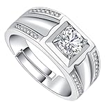 AMUSLESUR Anillo Masculino de Cobre Blanco Ajustable para Hombre Diseño de Elegante Anillo de Dedo Resistente para Obsequio de Festival y Uso Diario