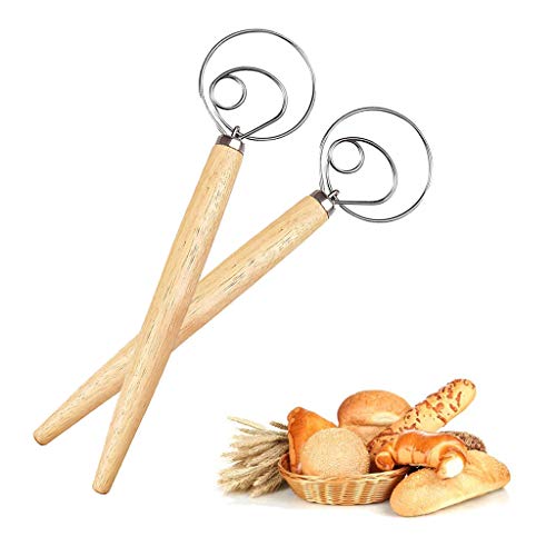 2 Pcs Danish Dough Whisk Large Stainless Steel Dutch Dough Whisk for Baking Cake Bread Making Pizza Pastry Dessert