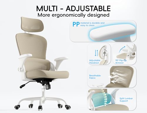 Image of TRALT Office Chair - Ergonomic Office Chair with Back Support, Computer Chair - Home Office Desk Chairs, 330lbs Wide Seat Big and Tall Office Chairs with Headrest, Comfy Desk Chairs (Beige)