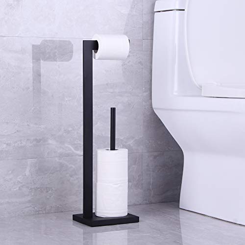 Kimzcn Matte Black Toilet Paper Holder Stand Toilet Paper Roll Holder With Shelf Reserve Free Standing Portable Tissue Storage Organization #TOP6
