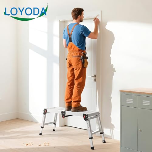 Loyoda Work Platform 500 Lbs, Foldind Step Stool with One-Touch Automatic Fold, 4 Height Adjustment Step Platform, Perfect for RV Cleaning, Home Painting and Reaching High Places, Larger, Black