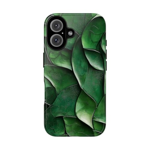 Coque iPhone 16 rigide brillante antichoc avec texture feuille verte