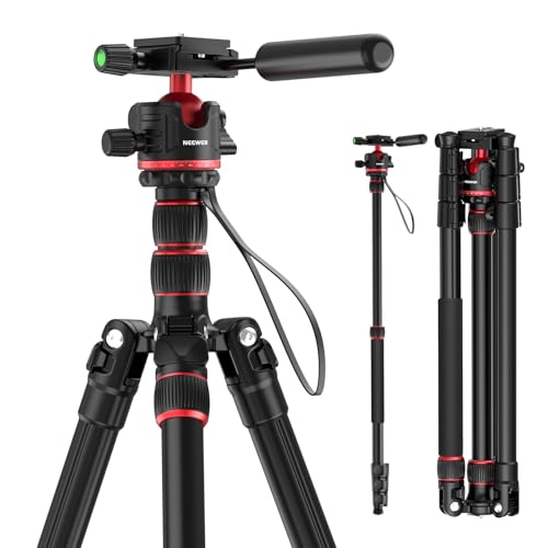 NEEWER Statyw do aparatu 195.6 cm z głowicą kulową 360° i płytką QR, kompaktowy, aluminiowy, lekki, podróżny statyw do lustrzanek cyfrowych z odwracalnymi nogami i odwróconą osią środkową, maksymalne