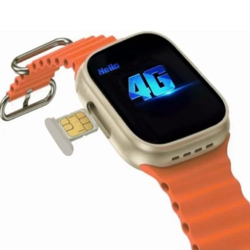 Image of GS29 4G SIM Android Smart Watch Honeycomb Edition with 1.99 Inch HD Display,8GB RAM+128 GB Storage, Play Store, Maps, Sports Modes, Volte Calling & Extra Orange and Black Bands