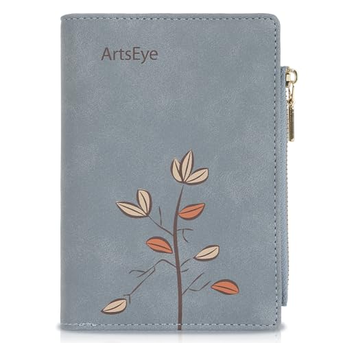 ArtsEye Purses for Women PU Leather Bi-fold Wallet for Women Slim Ladies Purse RFID Blocking, Blue, M, Minimalist