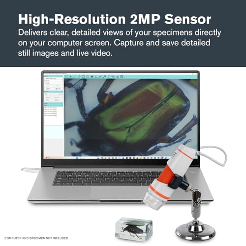 Image of Celestron Labs Digital 2MP Handheld Microscope - 20x-200x Magnification - Software Captures Photos, Videos - LED Lighting & Polarizing Filter - Stand Included - Compatible with Windows & Mac