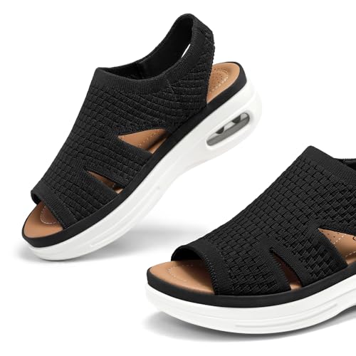 mysoft Womens Comfortable Walking Sandals Slip On Air Cushion Slingback Open Toe Platform Summer Shoes4