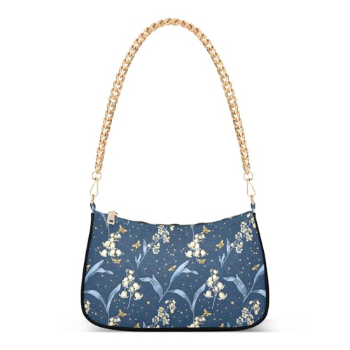 Clutch Shoulder Bags Tote Evening Purse Handbags for Women Lily Of The Valley Blue Hobo Bags with Zipper Closure