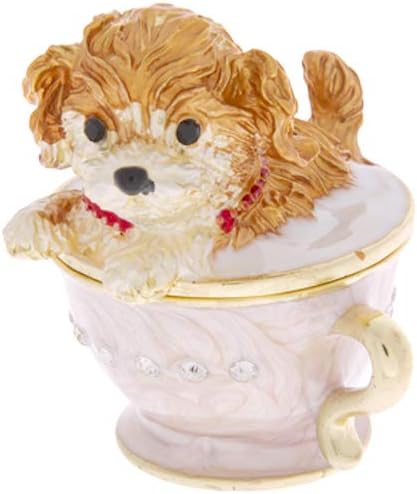 Dog in Teacup Trinket Jewelry Box Ring Holder Sparkling Rhinestones