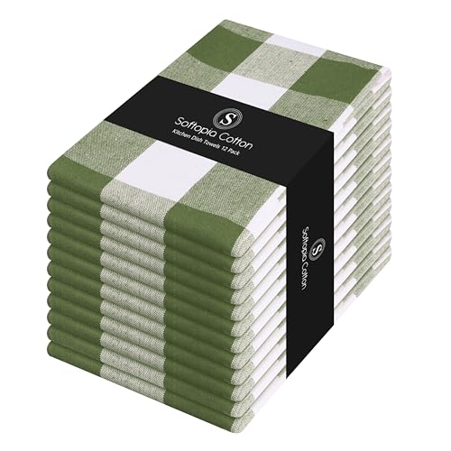 Image of Mint Green and White 12 Pack Buffalo Check Kitchen Towels, 16x26 Inches, 100% Cotton Dish Cloths, Reusable Hand Towels for Drying Glassware, Cleaning Spills, Farmhouse Plaid Towel