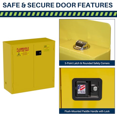 Image of Jamco 30 Gallon Flammable Safety Cabinet, Steel Flammable Storage Cabinet with Lockable Manual Closing Doors, Non Forkliftable, 43 inch x 18 inch x 44 inch, Yellow