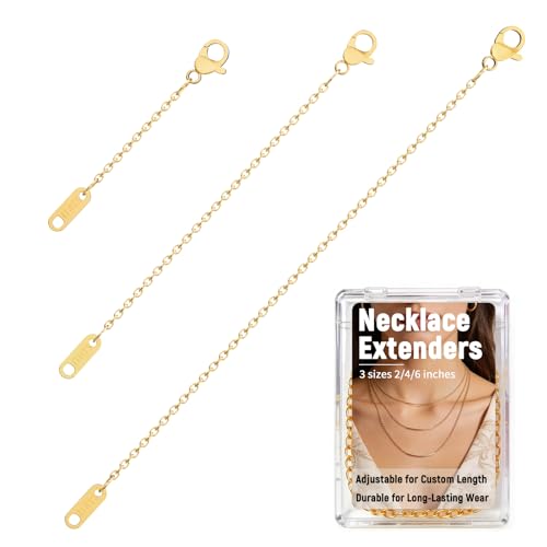 Bonison Necklace Extenders for Women, 18K Gold Plated Adjustable Chain Extension with Lobster Clasp – 3PCS Jewelry Extenders for Necklaces, Bracelets, Anklets, DIY Making (2” 4” 6”)
