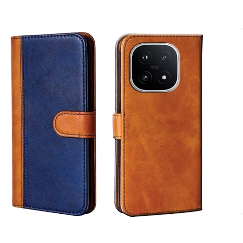 Image of amazon basics iQOO 15 5G Flip Cover | Card Pockets Wallet & Stand | Flip Cover for iQOO 15 5G (Beige and Blue)