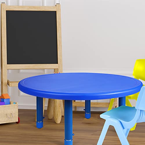 Wesiti Round Activity Table Adjustable Height Preschool Table Plastic Daycare Furniture For Kids Toddler Classroom School Homeschool Playroom Learning (Blue) #TOP4