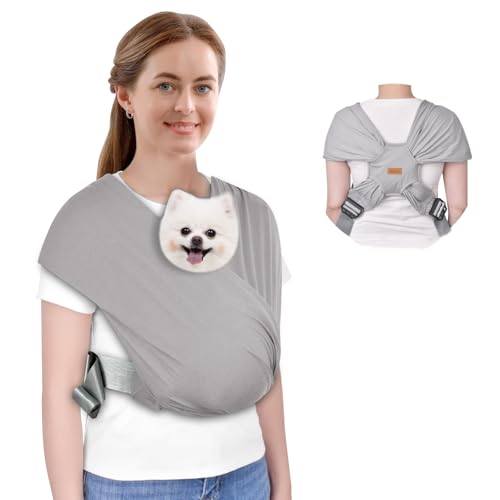 CUBY Hundetragetasche, Sommer Tragetasche Nach vorne Gerichteter Rucksackträger Schulter zur Reduzierung von Rückenschmerzen, Freihändiges und Verstellbares Welpen-Tragetuch 10LBS (Hellgrau)