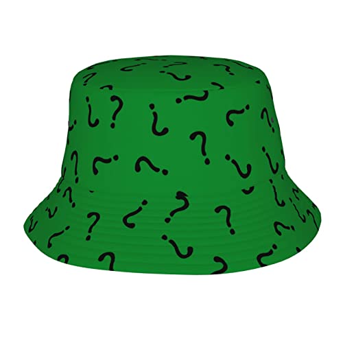 Green question Mark Funny Bucket Hat Beach Travel Fisherman Hat Packable Sun Hat Cap for Unisex Women Men