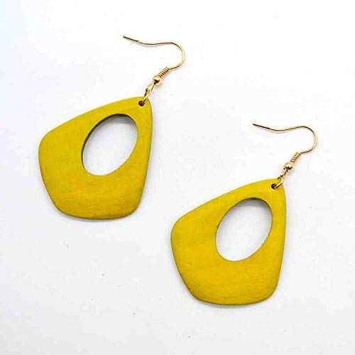 Zuiaidess Damen Ohrringe,4,5 cm Frauen Gelb Erklärung Holz Ohrringe Schmuck Handgefertigte Lange Hängende Tropfen Legierung Party Accessoires Ohrringe Geschenk Cover