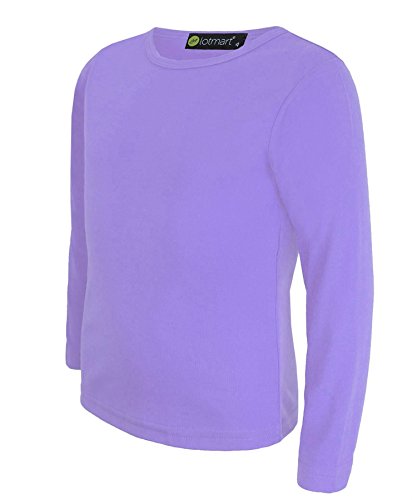 LOTMART Llanura De Niños Top Básico Manga Larga niña Camiseta NIÑO Redondo Uniforme Camiseta y Gratis Regalo Promocional Pluma con Cada Paquete - Lila, 9-10 Años