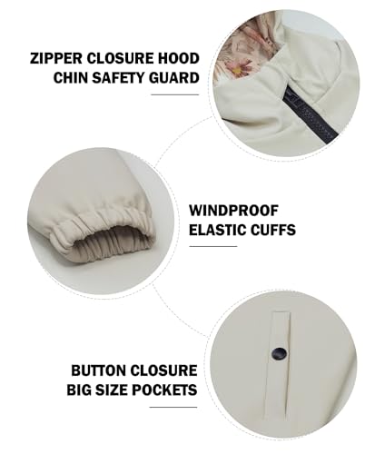 Image of SOLOCOTE Girls Rain Jacket Waterproof & Windproof Hooded Rubber RainCoats for kids (Size 5-14Y),SLN2112-White-7-8Y