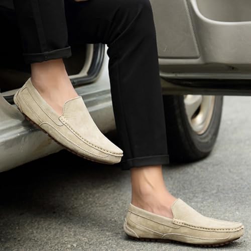 Men's Handmade Suede Slip-On Loafers Fashionable Round Wide Toe Non-Slip Casual Formal Boat Shoes Work Driving Casual Penny Loafers for Men3