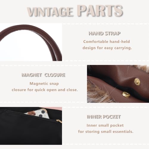 Image of Women's Fuzzy Tote Bag Curly Handbag Furry Shoulder Bag Large Plush Top Handle Purses Winter