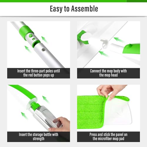 Image of Wet Spray Mop for Floor Cleaning with 14 oz Bottle & 3 Microfiber Pads | Refillable bottle, washable pads, dry /wet use for home or commercial cleaning on hardwood, laminate, wood & ceramic floors